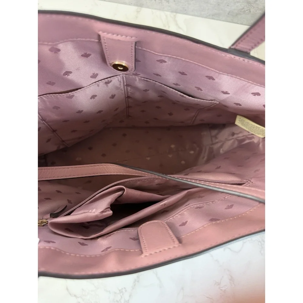 Kate Spade New York Pink Leather Butterfly Tote Shoulder Bag Large Shopper
